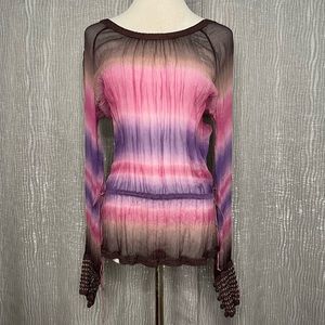 Lucky Brand ombre’ tie dye boho 100% silk blouse